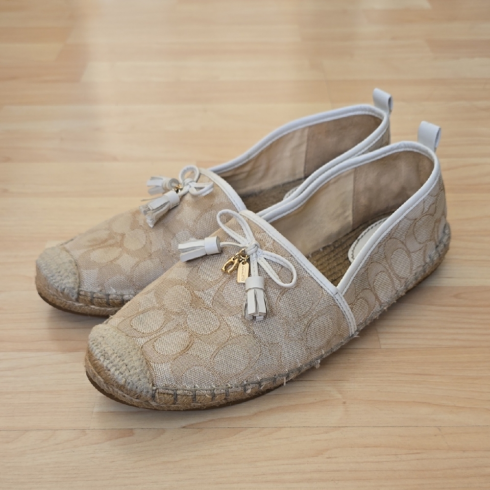 Coach $178 Carson Espadrille Signature Jacquard Slip-On Flat Beige Size 10B